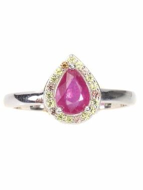 Enchanting Natural Ruby & Diamond cut Sapphire 925 Sterling Silver Ring Sz 6.75
